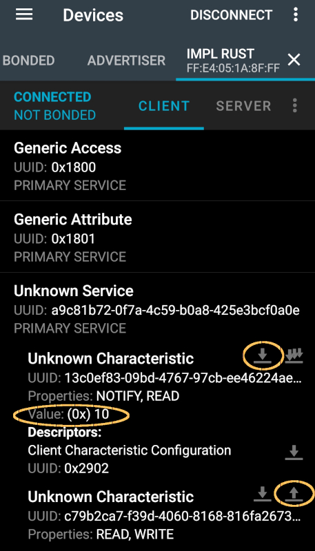 BLE Services and characteristics