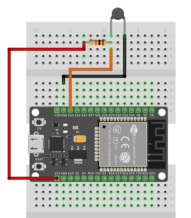 circuit connection of esp32 with thermistor