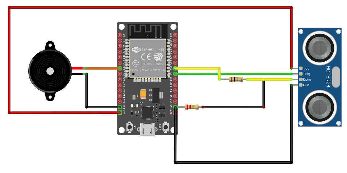 hc-sr04 with buzzer and ESP32 circuit