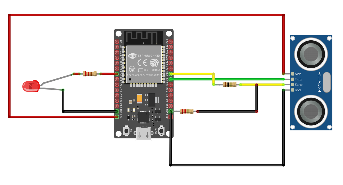 connecting ESP32 with HC-SR04 Ultrasonic Sensor circuit