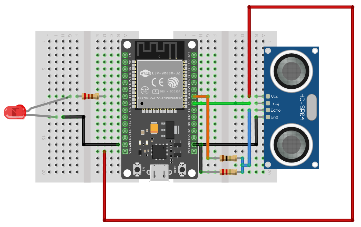 connecting ESP32 with HC-SR04 Ultrasonic Sensor circuit